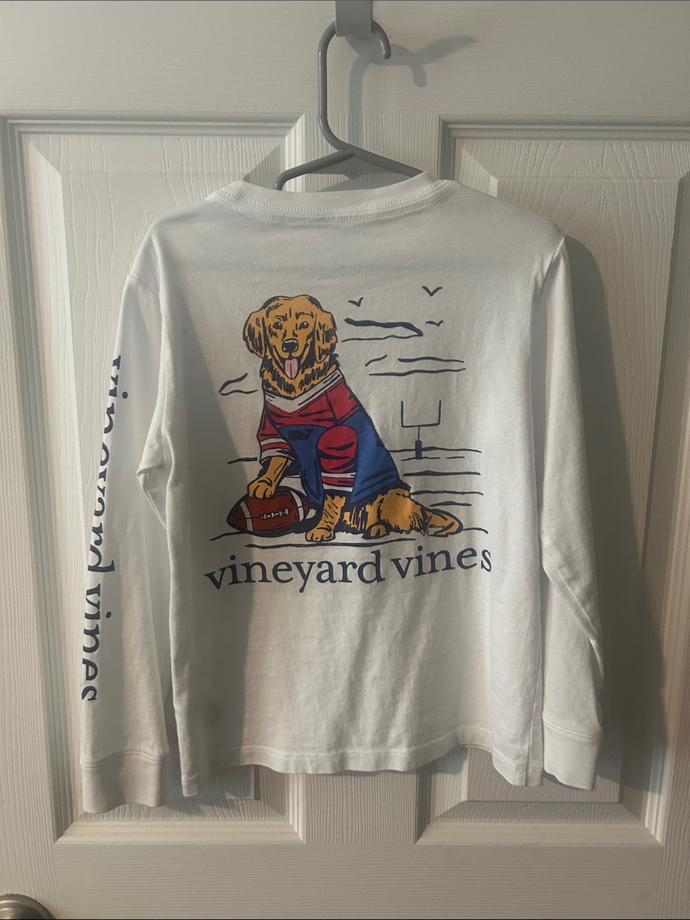 Vineyard Vines White Long-Sleeve Kids Football Golden Retriever Dog Tee 6